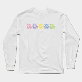 Five Multi Color Flower Smiley Face Minimal Graphic Art Long Sleeve T-Shirt